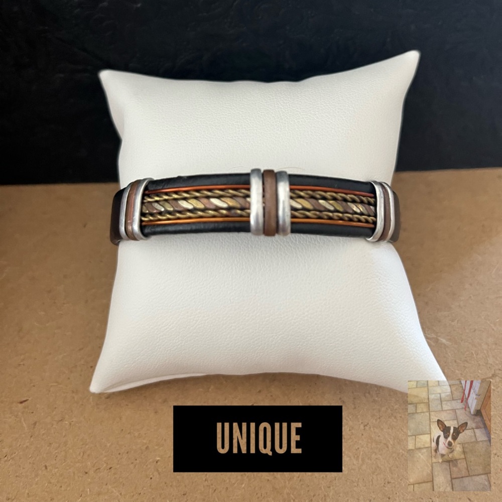 Leather, Copper and Brass Cuff Bracelet